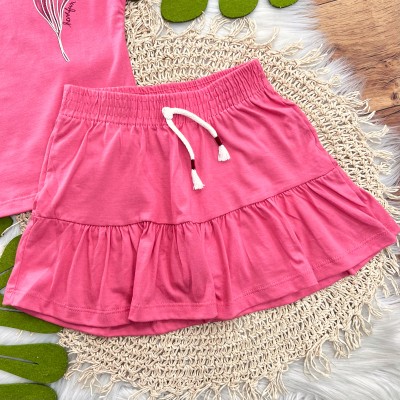 Conj Pink Borboleta na flor e Saia Rodada c/ short